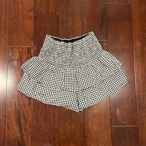 Black and white plaid ruffle shorts